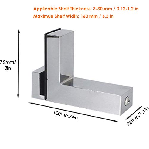 Soporte Ajustable para Estante de Madera y Cristal, Tiberham Soporte de Vidrio Montado en la Pared de Aleación de Zinc Cromo Pulido para Estante de 3 a 30 mm de Grosor