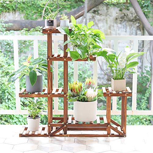 Soporte de Madera para Flores Estantería Decorativa de Macetas Plantas para Exterior Interior con 6 estantes 96×95×25cm