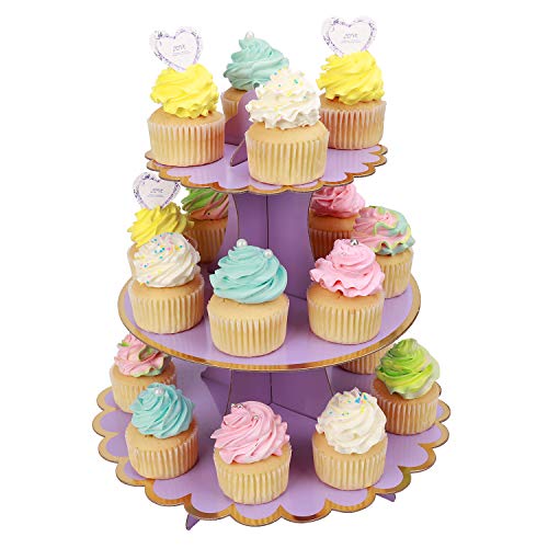 Soporte para Cupcakes 3-Tier Cartón Cupcake Stand Redondo Soporte Postre para Bebé Shower Niños Fiesta Cumpleaños Party Temático