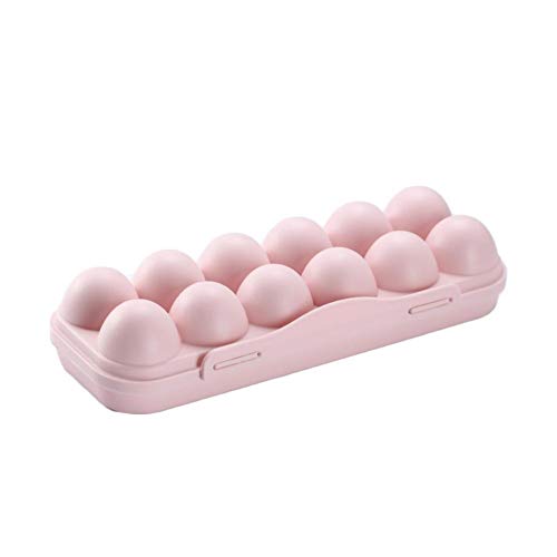 Soporte para huevos cubierto 12/18 - Bandeja de plástico para huevos dispensador caja de cartón organizador de almacenamiento apilable con tapa transparente 30x15x6.5cm rosa