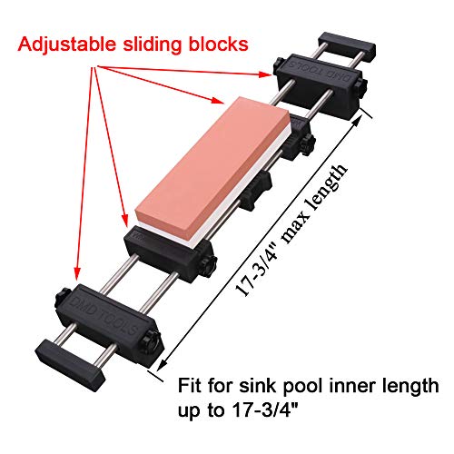 Soporte para piedra de afilar, soporte para piedra de afilar de puente de fregadero con goma antideslizante ajustable para fácil pulido de acero inoxidable 304