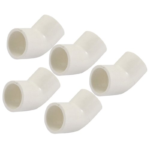 sourcing map 5 Unids 20mm Dia 45 Ángulo Grado Codo PVC Accesorios de tubería Conector Adaptador Blanco