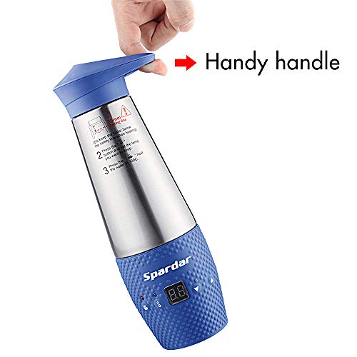 Spardar - Taza de calentamiento de agua para coche, doble pared, aislada al vacío, de acero inoxidable, automático, encendedor de cigarrillos DC12 V, hervidor eléctrico de agua hervida azul