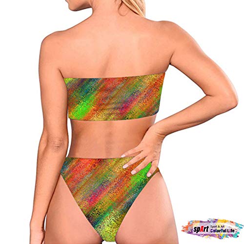 spArt Mujeres Personalizar Sin Tirantes Bandeau Bikini Set Mid-Rise Bottoms Acolchado Tubo Top Bañadores Push Up Traje de baño Halterneck Beachwear Abstracto Arte Abstraccionismo Pintura Cheeky Body