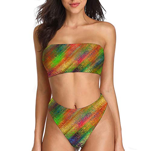 spArt Mujeres Personalizar Sin Tirantes Bandeau Bikini Set Mid-Rise Bottoms Acolchado Tubo Top Bañadores Push Up Traje de baño Halterneck Beachwear Abstracto Arte Abstraccionismo Pintura Cheeky Body