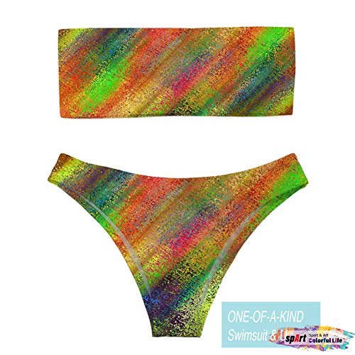 spArt Mujeres Personalizar Sin Tirantes Bandeau Bikini Set Mid-Rise Bottoms Acolchado Tubo Top Bañadores Push Up Traje de baño Halterneck Beachwear Abstracto Arte Abstraccionismo Pintura Cheeky Body