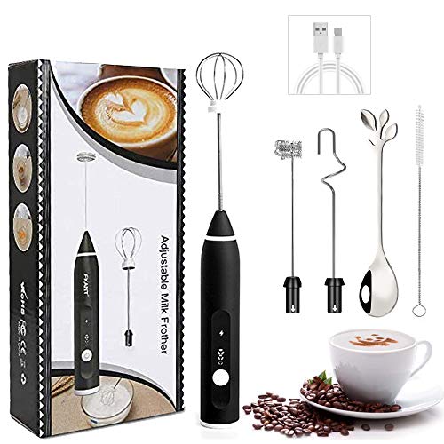 specool Espumador de leche eléctrico, Mini batidor eléctrico con 3 cabezales, USB recargable y 3 velocidades ajustables, Espumador de leche para capuchino, café, leche, chocolate caliente