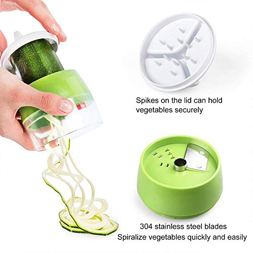 Spiralizer Vegetable Chopper, Hand Held 4 in 1 Vegetable Spiralizer Slicer Food Chopper Cutter Calabacín Fideos y verduras Pasta y espagueti para baja en carbohidratos/Paleo/Gluten