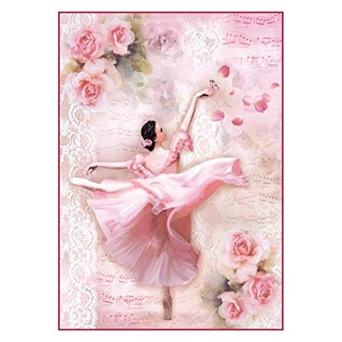 STAMPERIA DFSA4308 - Papel de arroz decoupage A4 empaquetado bailarina con pétalos, multicolor, 29,7 x 21