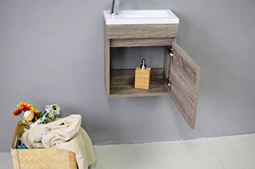 STARBATH PLUS Conjunto Mueble de Baño Suspendido MDF Lavabo Resina Espejo (Marron Nogal, 40 x 22 cm)