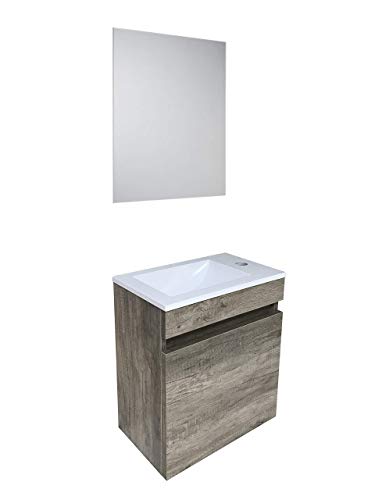 STARBATH PLUS Conjunto Mueble de Baño Suspendido MDF Lavabo Resina Espejo (Marron Nogal, 40 x 22 cm)