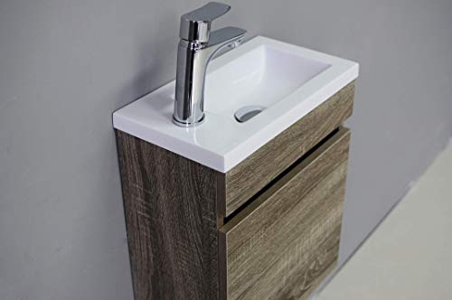 STARBATH PLUS Conjunto Mueble de Baño Suspendido MDF Lavabo Resina Espejo (Marron Nogal, 40 x 22 cm)