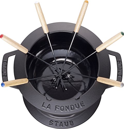 STAUB 40511 – 971 – 0 Servicio de Fondue de Hierro Fundido Negro Mate 24,3 x 18,7 x 10 cm