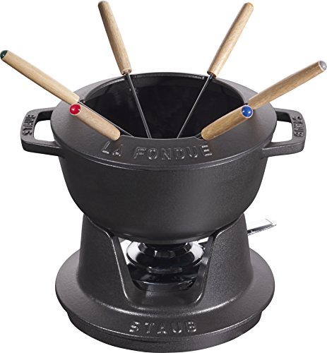 STAUB 40511 – 971 – 0 Servicio de Fondue de Hierro Fundido Negro Mate 24,3 x 18,7 x 10 cm