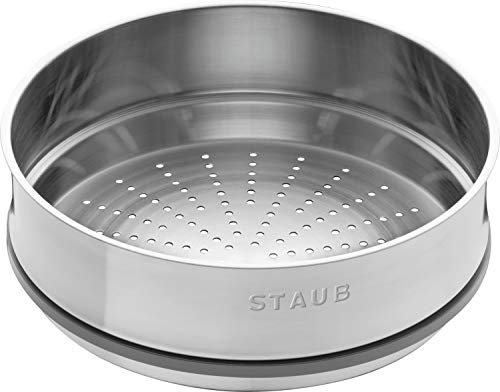 STAUB Cocotte Redonda con Cesta Vapor, Hierro Fundido, Gris Grafito, 26 cm