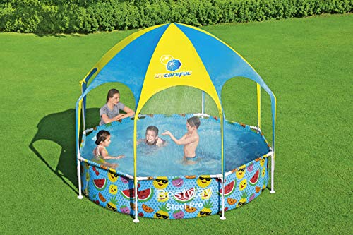 Steel Pro UV Careful - Piscina con Marco de Acero, Redonda, sin Bomba con Techo de protección Solar, 244 x 51 cm