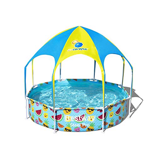 Steel Pro UV Careful - Piscina con Marco de Acero, Redonda, sin Bomba con Techo de protección Solar, 244 x 51 cm