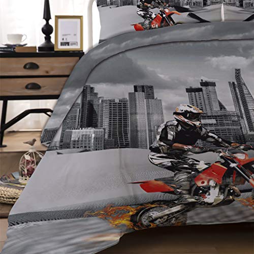 Sticker Superb Ropa de Cama de Motocicleta 3D 180x220 cm Single Cama de 90 cm Deportes Extremos Saltar Borde Gris de Ciudad Mapa del Desierto Funda Nórdica Funda de Almohada (180_x_220_cm)