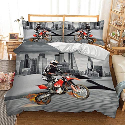 Sticker Superb Ropa de Cama de Motocicleta 3D 180x220 cm Single Cama de 90 cm Deportes Extremos Saltar Borde Gris de Ciudad Mapa del Desierto Funda Nórdica Funda de Almohada (180_x_220_cm)