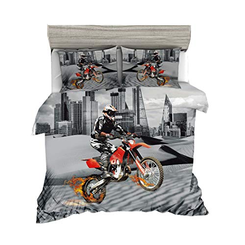 Sticker Superb Ropa de Cama de Motocicleta 3D 180x220 cm Single Cama de 90 cm Deportes Extremos Saltar Borde Gris de Ciudad Mapa del Desierto Funda Nórdica Funda de Almohada (180_x_220_cm)