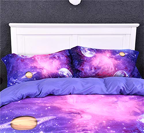 Stillshine Ropa de Cama Galaxia Universe Universo Cielo Estrellado Mandala Lunar Planeta 3D Colorido Púrpura Azul Funda nórdica 200 x 230 cm - Cama 135 cm