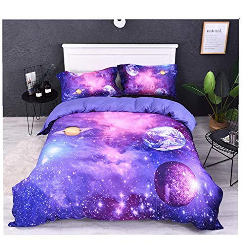 Stillshine Ropa de Cama Galaxia Universe Universo Cielo Estrellado Mandala Lunar Planeta 3D Colorido Púrpura Azul Funda nórdica 200 x 230 cm - Cama 135 cm