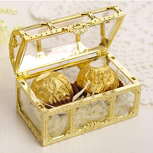 STOBOK 12pcs 9x5.2x5.5cm Caja de dulces de plástico creativo Cajas de dulces de boda de la vendimia Cajas de dulces de regalo de chocolate Favor del banquete de boda (dorado)