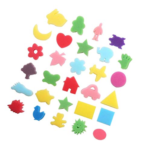 STOBOK 30pcs Pincel de Espuma Herramienta de Pintura Esponja Animal Herramientas de Pintura para niños Pintura Dibujo Manualidades y Bricolaje (patrón Mixto y Color Mezclado)