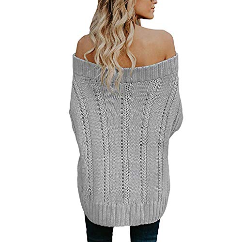 Suéter Mujer,ZARLLE Moda Oferta Liquidación Sudadera para Mujer Cuello Redondo Sólido Off Shoulder Suelto Cable Prendas de Punto Invierno Manga Larga Tops Jersey Largo Pullover Blusa