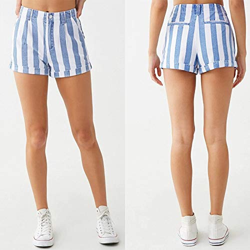 Summer Stripe Denim Shorts Mujeres Sexy Mid Waist Short Jeans Moda Estilo Dulce Casual Slim Plus Size Hotpants Streetwear S Blue