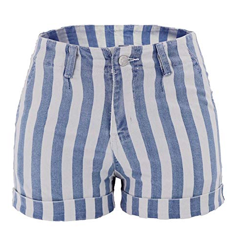 Summer Stripe Denim Shorts Mujeres Sexy Mid Waist Short Jeans Moda Estilo Dulce Casual Slim Plus Size Hotpants Streetwear S Blue