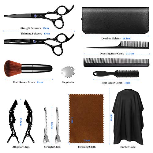 Sunandy Tijeras peluquería profesional tijeras de corte de pelo de acero inoxidable, chal de peluquería, pinzas de peine de afeitar adecuadas para hombres y mujeres,salón y hogar (14 piezas)