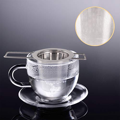 SUNNEY Coladores de té de acero inoxidable con doble asa plegable y tapa, infusor de té se ajusta colgando de teteras y tazas