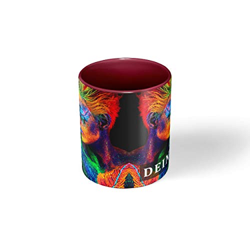 Sunnywall Taza de cerámica personalizable con tu propia foto o texto impreso, taza de foto, taza con diseño gratis, tarjeta de regalo (cerámica marrón rojo)