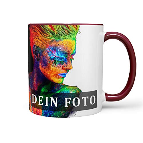 Sunnywall Taza de cerámica personalizable con tu propia foto o texto impreso, taza de foto, taza con diseño gratis, tarjeta de regalo (cerámica marrón rojo)