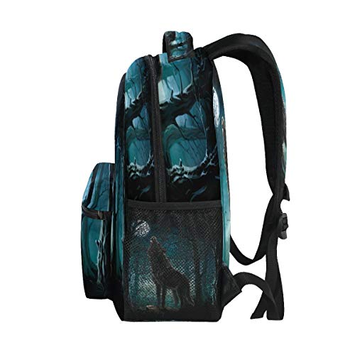 SunsetTrip - Mochila para niños y niñas, diseño de lobo lunar con estampado de árboles, para niños, niñas, hombres, mujeres, senderismo, viajes, mochila