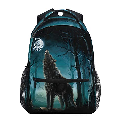 SunsetTrip - Mochila para niños y niñas, diseño de lobo lunar con estampado de árboles, para niños, niñas, hombres, mujeres, senderismo, viajes, mochila