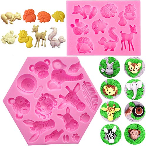 SUNSK Moldes de Pastel de Silicona Fondant 3D Moldes de Animales Decoración de Tartas Herramientas para Hacer Bricolaje Caramelos Chocolate Jabón Moldes 2 Piezas