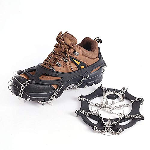 Suntapower Crampones, 18 Dientes Claws multifunción Antideslizante Ice Craat Crampones con Cadena de Acero Inoxidable para Picos de Hielo Hiking Camping Moutaineering, Negro L