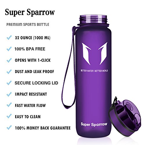 Super Sparrow Botella de agua deportiva - 500ml - Eco amigable y sin plasticos BPA - Color Orquídea, 500ml-17oz