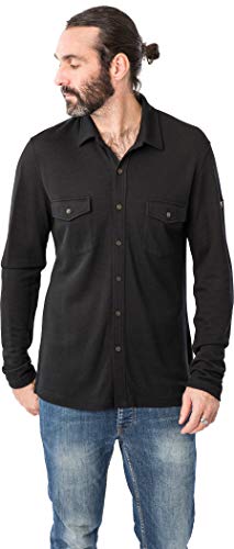 super.natural M Wayfarer Pocket Shirt Camisa de Manga Larga, Hombre, Negro Azabache, Large