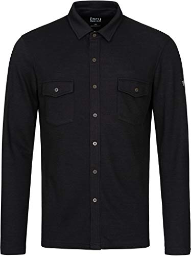 super.natural M Wayfarer Pocket Shirt Camisa de Manga Larga, Hombre, Negro Azabache, Large