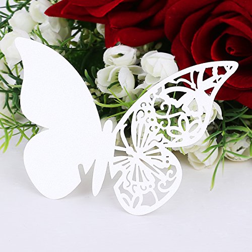 SurePromise One Stop Solution for Sourcing 20pcs Tarjeta Decoración Mariposa para champán Cava Vino Copa Catavinos Boda Festival Color Marfil Brillo #BK-6