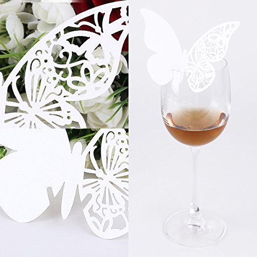 SurePromise One Stop Solution for Sourcing 20pcs Tarjeta Decoración Mariposa para champán Cava Vino Copa Catavinos Boda Festival Color Marfil Brillo #BK-6