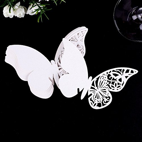 SurePromise One Stop Solution for Sourcing 20pcs Tarjeta Decoración Mariposa para champán Cava Vino Copa Catavinos Boda Festival Color Marfil Brillo #BK-6