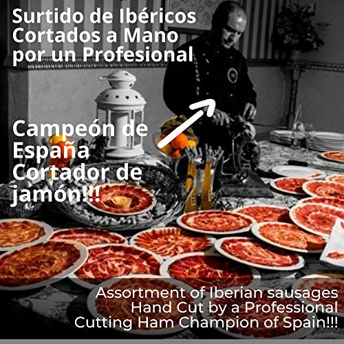 Surtidos Ibericos Degustacion Loncheados a mano - Jamón + Paleta + Lomo ( Ibericos de Cebo de Campo Iberico ) + Chorizo Cular Iberico + Sachichon Cular Iberico - 5 Sobres 100 gr envasados al vacio