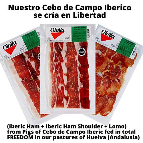 Surtidos Ibericos Degustacion Loncheados a mano - Jamón + Paleta + Lomo ( Ibericos de Cebo de Campo Iberico ) + Chorizo Cular Iberico + Sachichon Cular Iberico - 5 Sobres 100 gr envasados al vacio