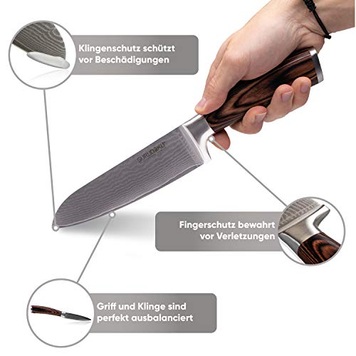 Surudoku - Juego de 3 cuchillos de cocina de Damasco con elegante mango de madera, núcleo VG10, total de 67 capas con una dureza Rockwell de 60