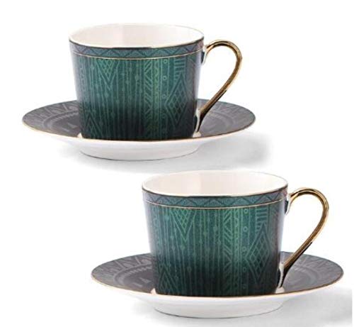 Sxcyu Coffee Cup Saucer Spoon Set 220ml Nordic Tea Cup Golden Porcelain Tea Advanced Ceramic Teacup Cafe Espresso Cup for, Dos Juegos para 1 Caja