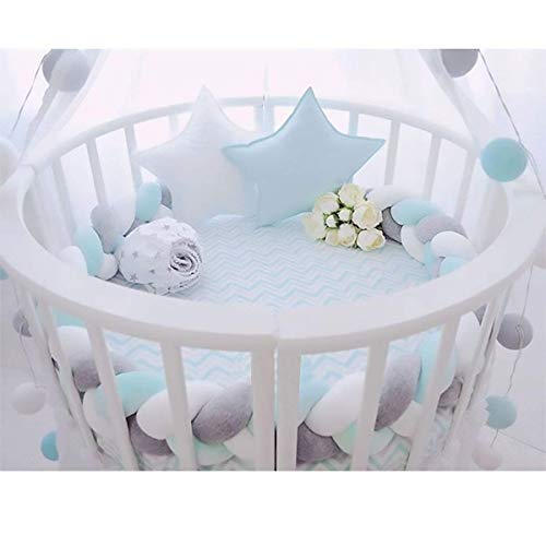 SXYHKJ Cama Bebé Cojín Trenzado Parachoques Torre de Cama Cojín Protectores Para Cunas y Camas de Bebé Parachoques Trenzado Cuna (200CM, Blanco + gris + azul)